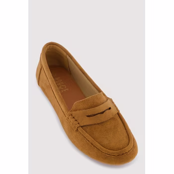 Camel faux suede penny loafers from Walmart, a Loro Piana loafers look alike