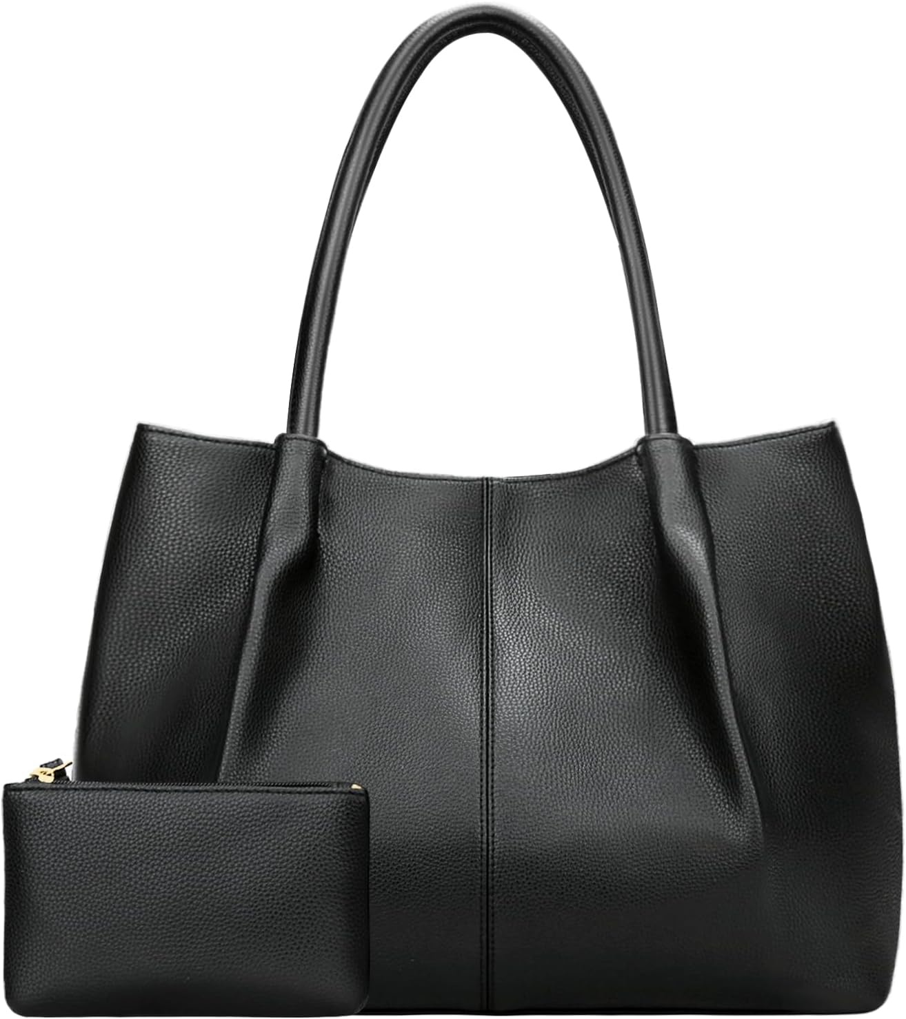 KKXIU black vegan leather tote bag with small pouch from Amazon, a Cuyana tote alternative