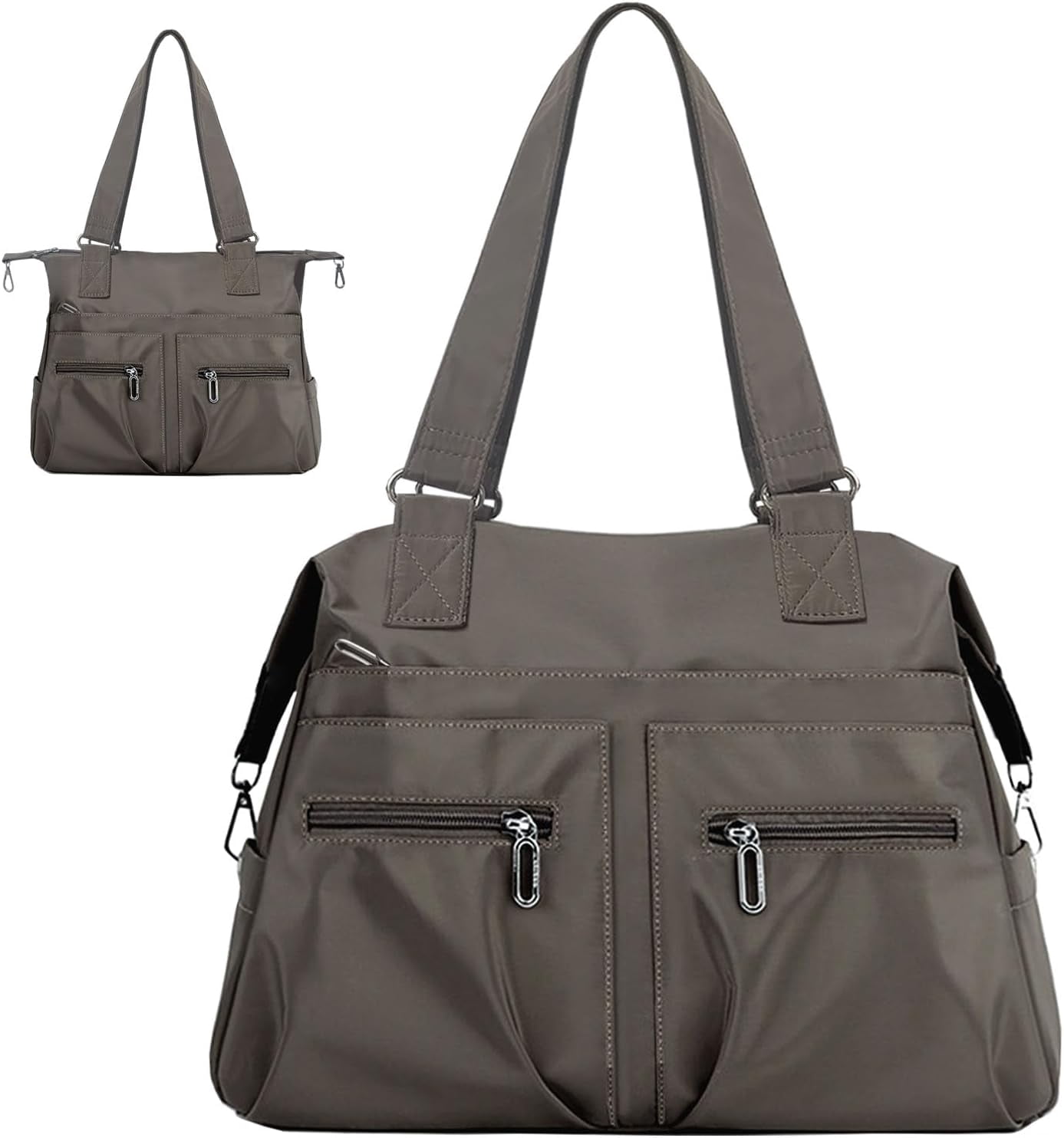 SUCS gray nylon tote bag with zipper from Walmart, a Tory Burch Ella tote look alike