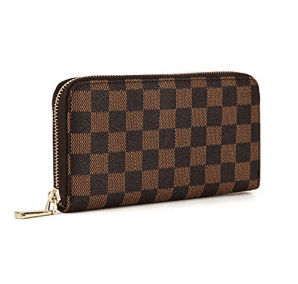 Louis-vuitton-wallet-single-zipper-brown-look-for-less | Sonia Begonia LV Wallet Look Alike Brown Checkered