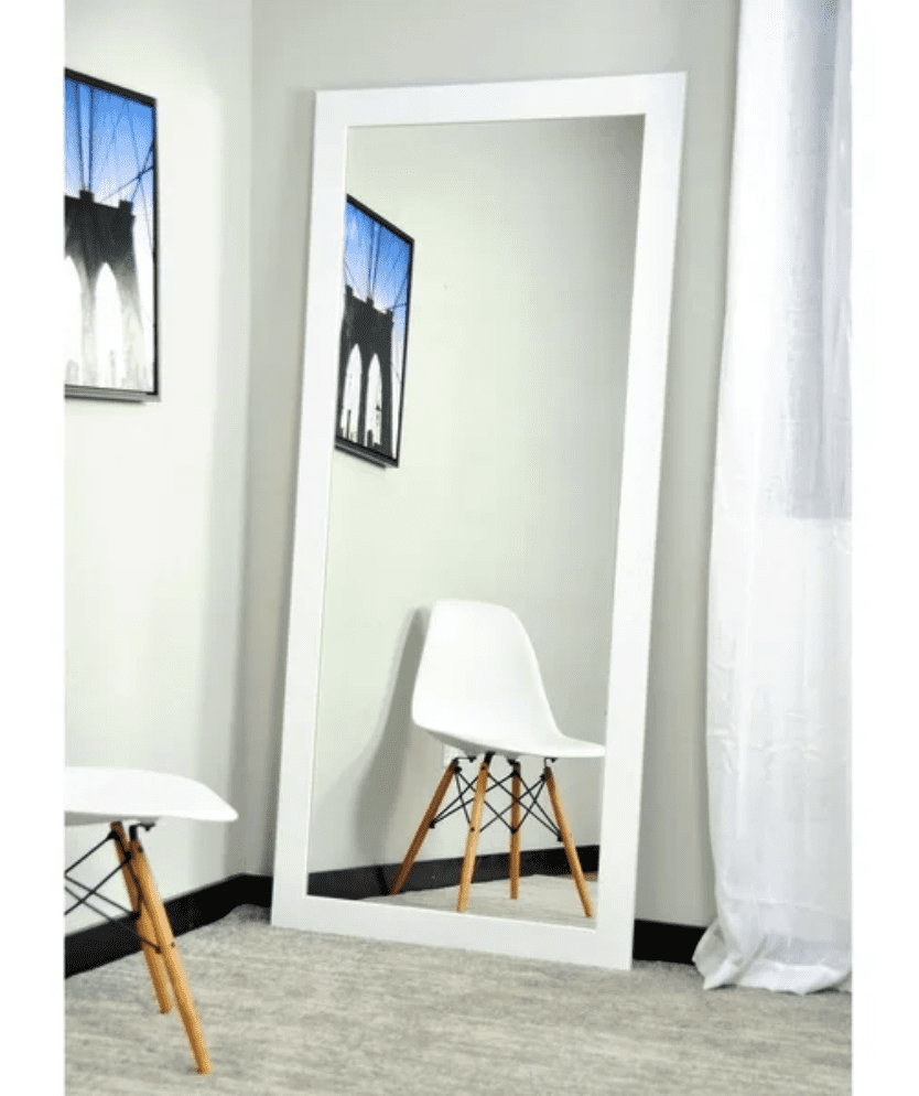 White-full-length-blogger-try-on-mirrors | Sonia Begonia A matte white rectangular try-on mirror that is full length for blogger use.