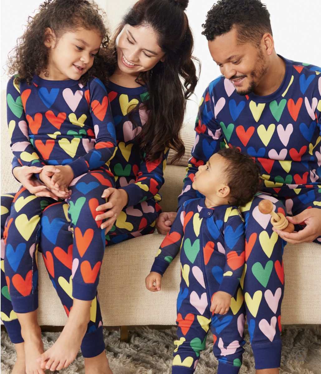 Matching-valentines-day-pajamas | Sonia Begonia Rainbow Hearts Loungewear for Family