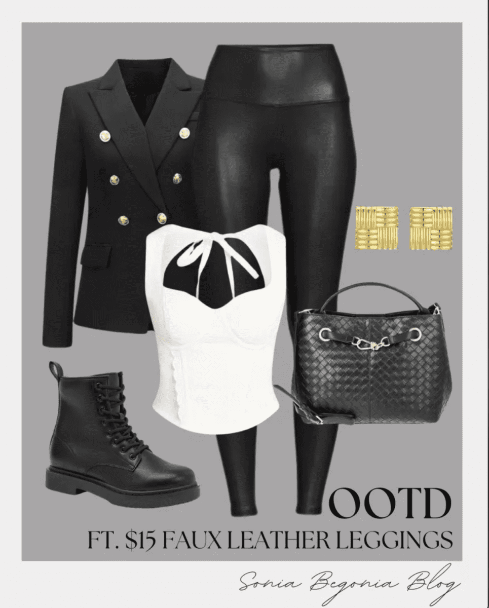 My Walmart Best Sellers | Sonia Begonia Discover the best Walmart fashion finds featuring faux leather leggings and a chic double-breasted blazer.