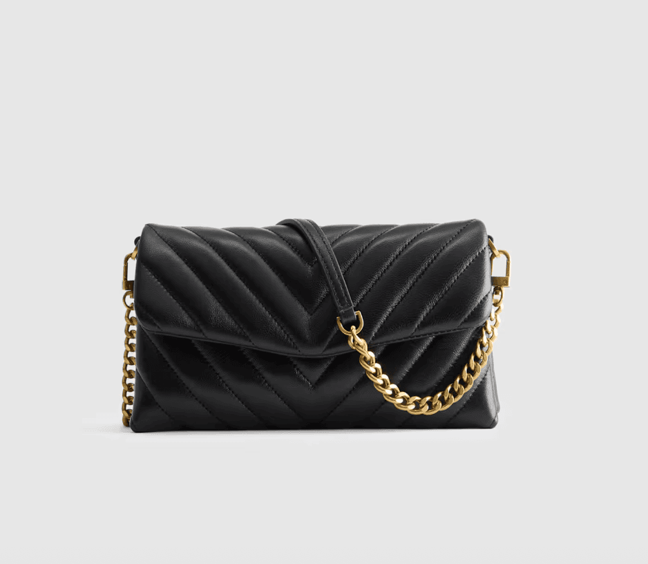 Ysl-alternatives | Sonia Begonia Black quilted leather handbag with a gold chain strap