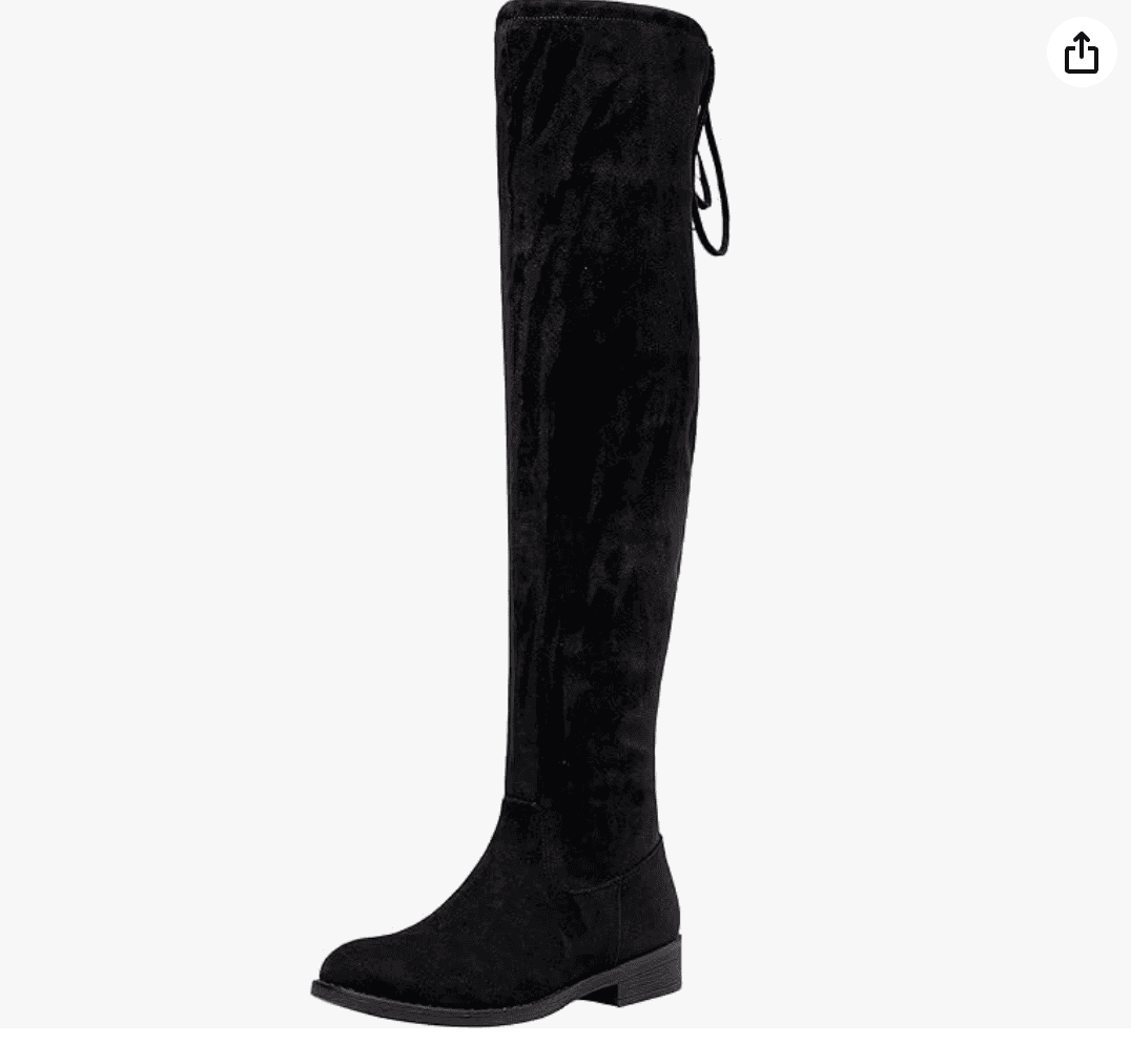 Stuart-weitzman-alternatives | Sonia Begonia Knee-high black suede boot with a rounded toe and low block heel, shown in a side view with a drawstring at the top edge.