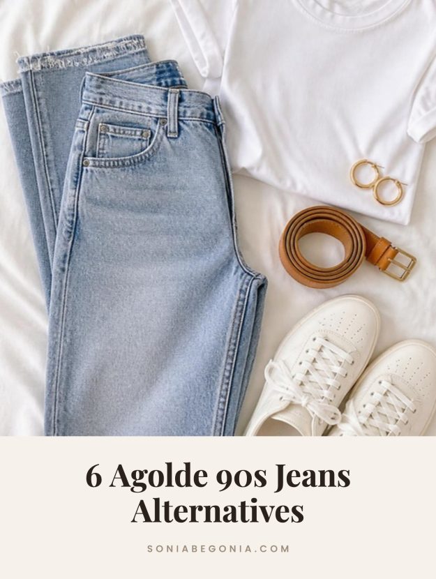 Agolde 90s jeans alternatives: light wash straight leg jeans with a white tee and sneakers