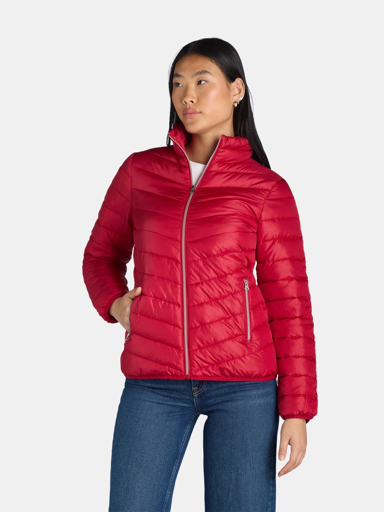 Big Chill red packable quilted puffer jacket from Walmart, an Arc'teryx Atom jacket alternative