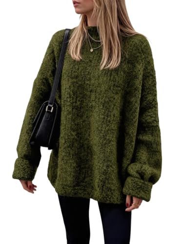 Army green Tankaneo fuzzy oversized tunic sweater from Amazon, a Free People Easy Street tunic alternative
