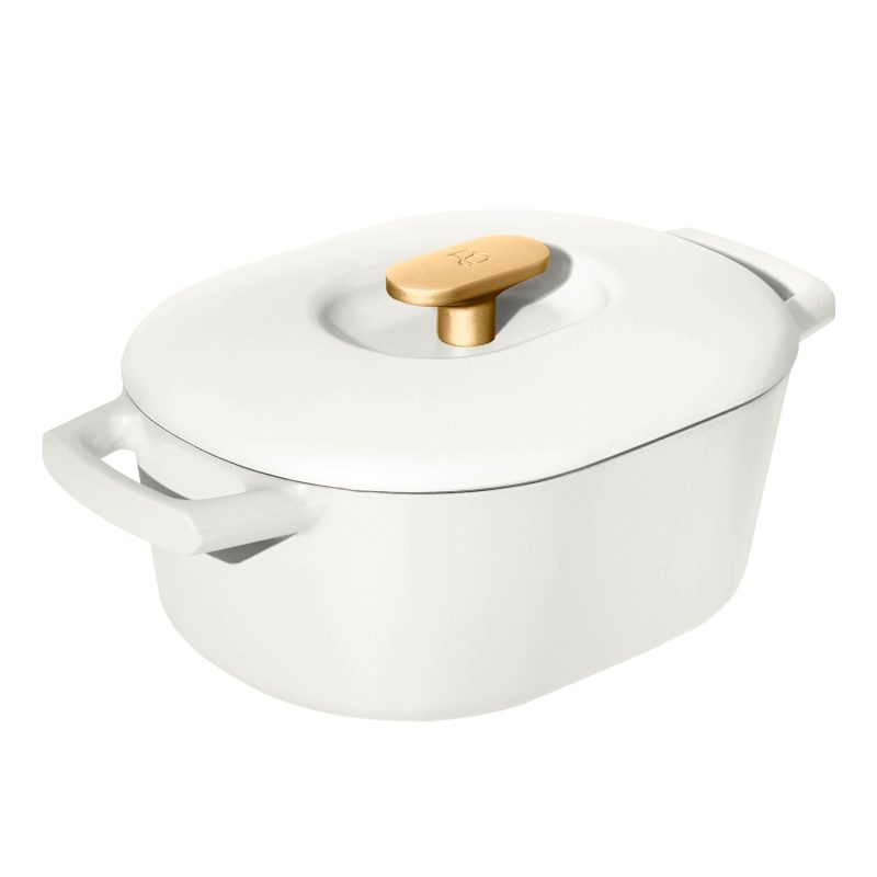 Beautiful by Drew Barrymore 6 quart enameled cast iron Dutch oven in White Icing