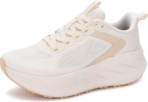 Beige wide toe box cushioned running shoes from Amazon, a Hoka Clifton look alike