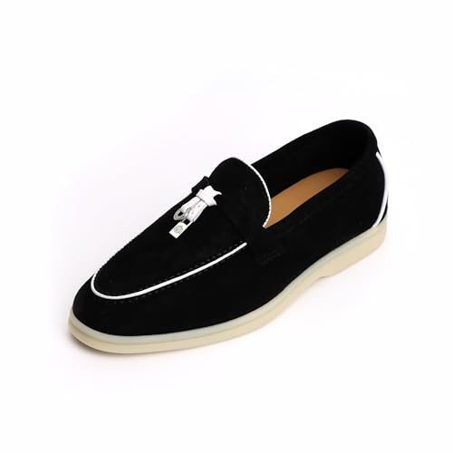 Black suede penny loafer with a white sole from Amazon, a Loro Piana loafers alternative