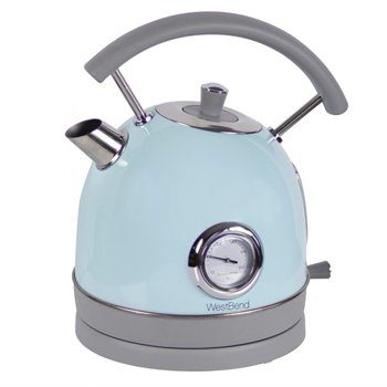 Blue West Bend retro style stainless steel electric kettle from Walmart, a Smeg kettle look alike