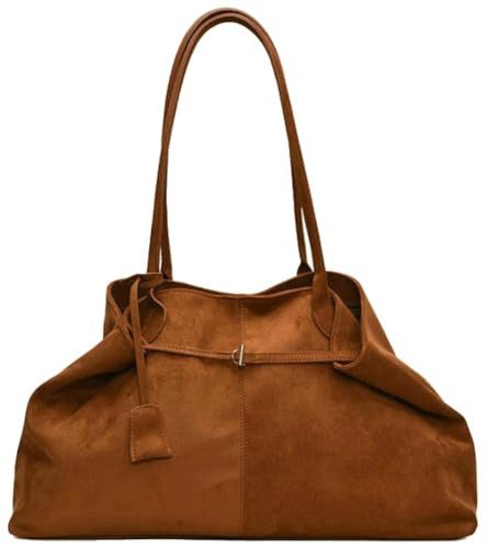 Brown oversized suede tote with top handles from Amazon, a The Row Margaux bag alternative
