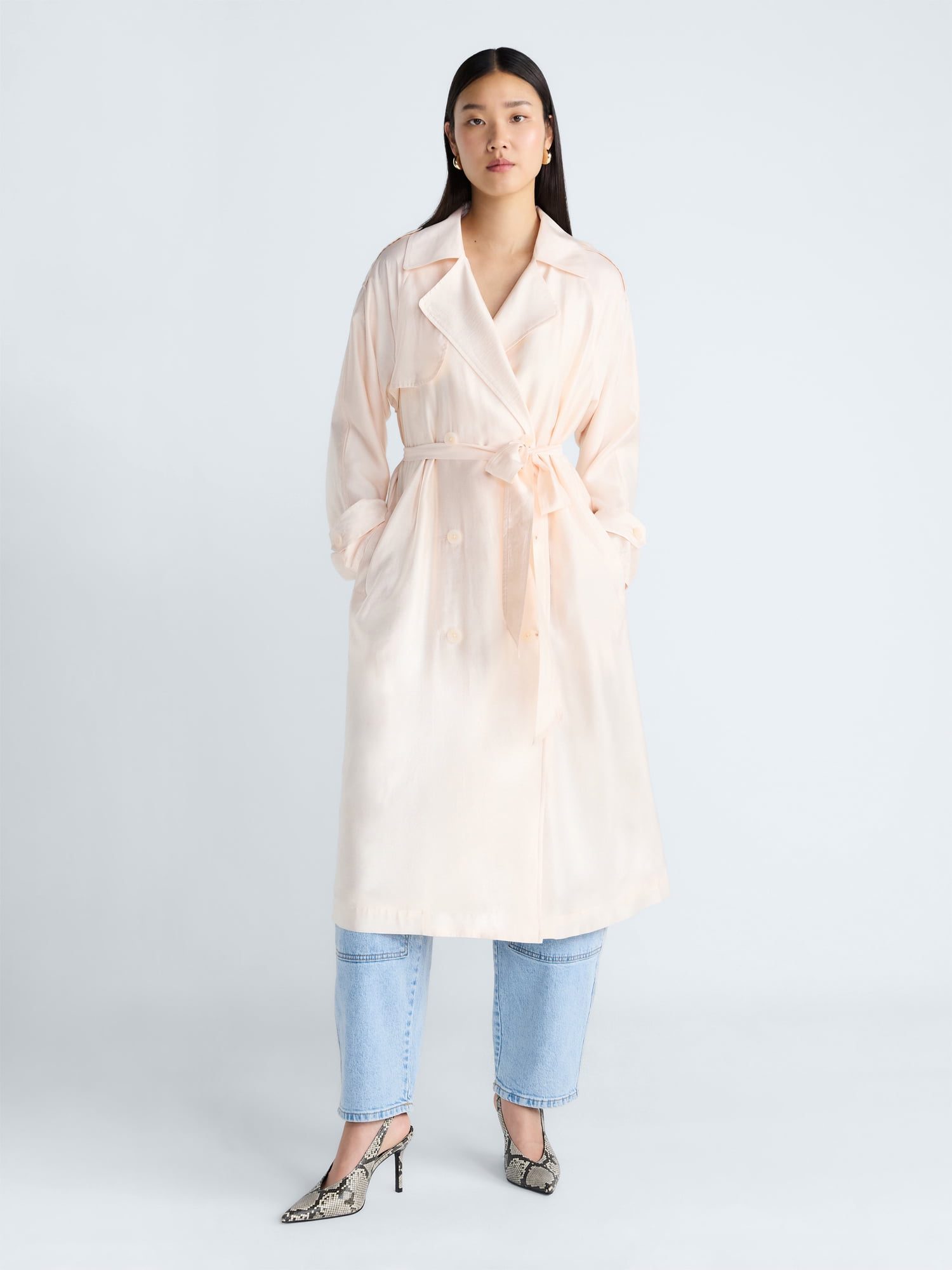 Scoop cream fluid faux silk belted trench coat from Walmart, a Burberry trench coat alternative