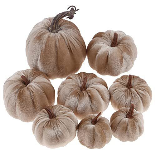 Set of 8 champagne velvet pumpkins from Amazon, an affordable Pottery Barn velvet pumpkins alternative