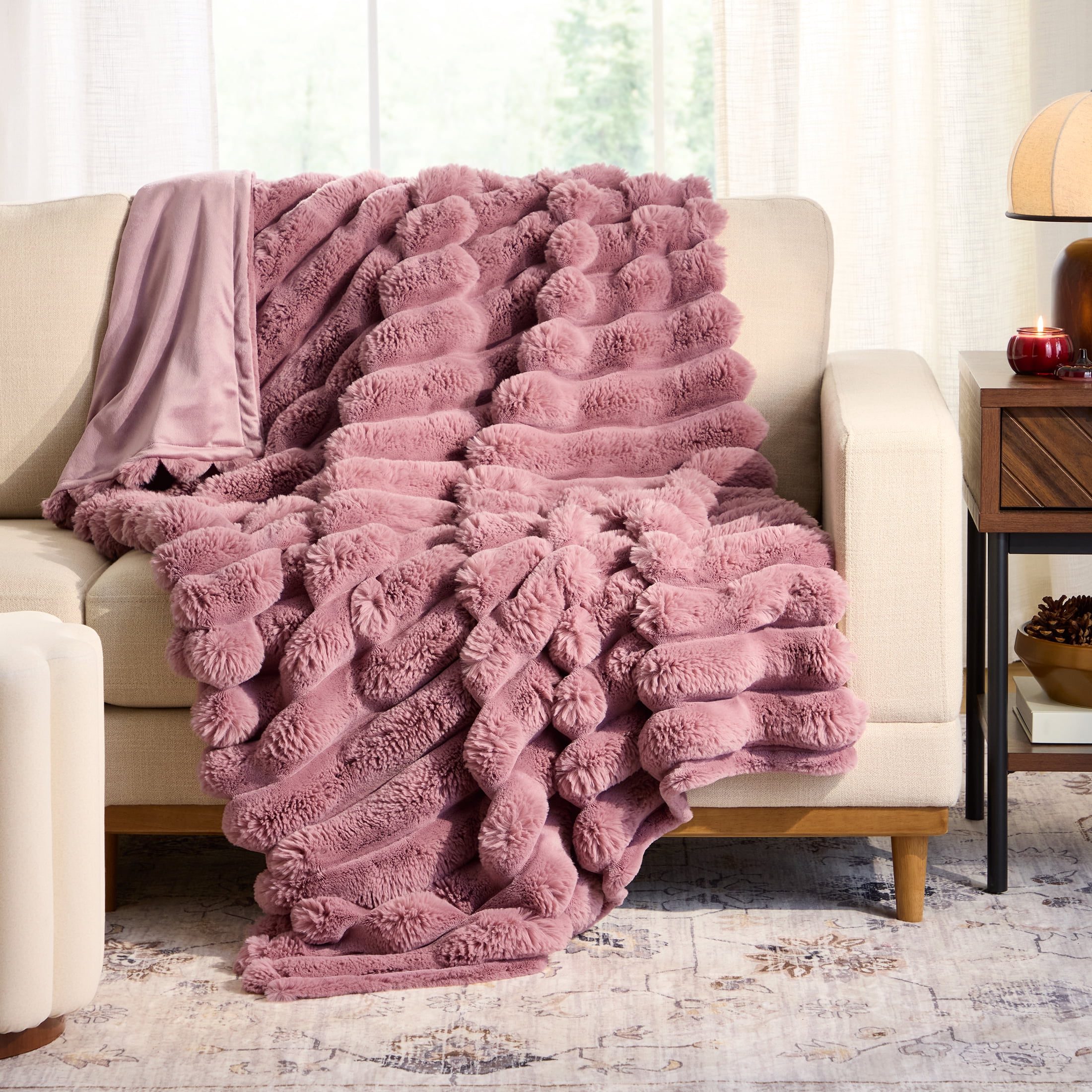 Channel faux fur throw from Walmart, a Pottery Barn faux fur throw look alike