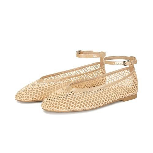 Fishnet mesh Mary Jane flats with a buckle strap from Amazon, an Alaia mesh flats look alike