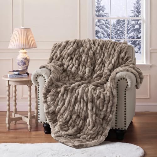 Fluffy ruched faux fur throw from Amazon, a Pottery Barn faux fur throw look alike