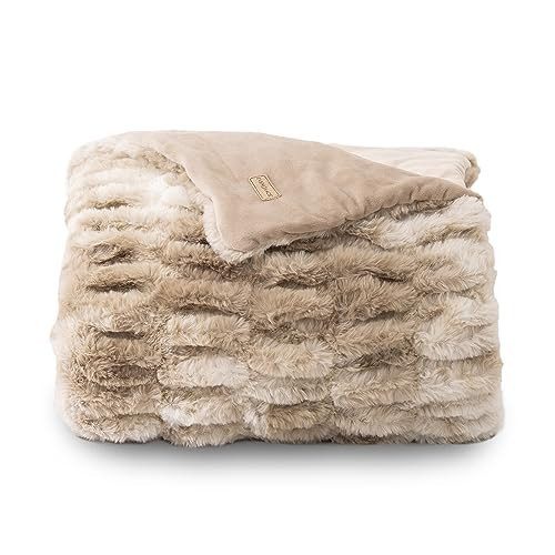 Ivory ruched bubble faux fur throw blanket from Amazon, a Pottery Barn faux fur throw alternative
