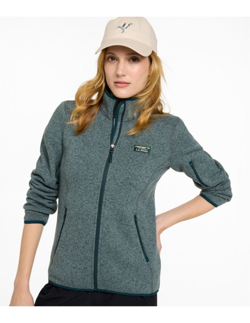 L.L.Bean women's sweater fleece full zip jacket in heathered green