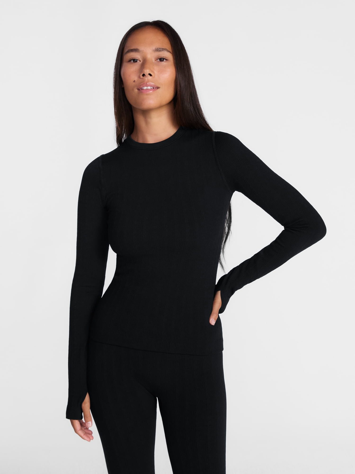 Ozark Trail black thermal seamless fleece long sleeve top from Walmart, a Lululemon Swiftly Tech alternative