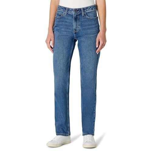 Medium blue vintage Amazon Essentials high rise straight leg jean from Amazon, an Agolde 90s jeans alternative
