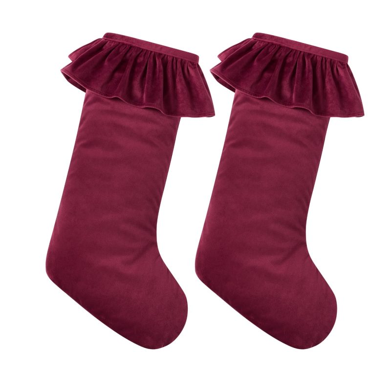 My Texas House ruffle red velvet Christmas stockings, set of two