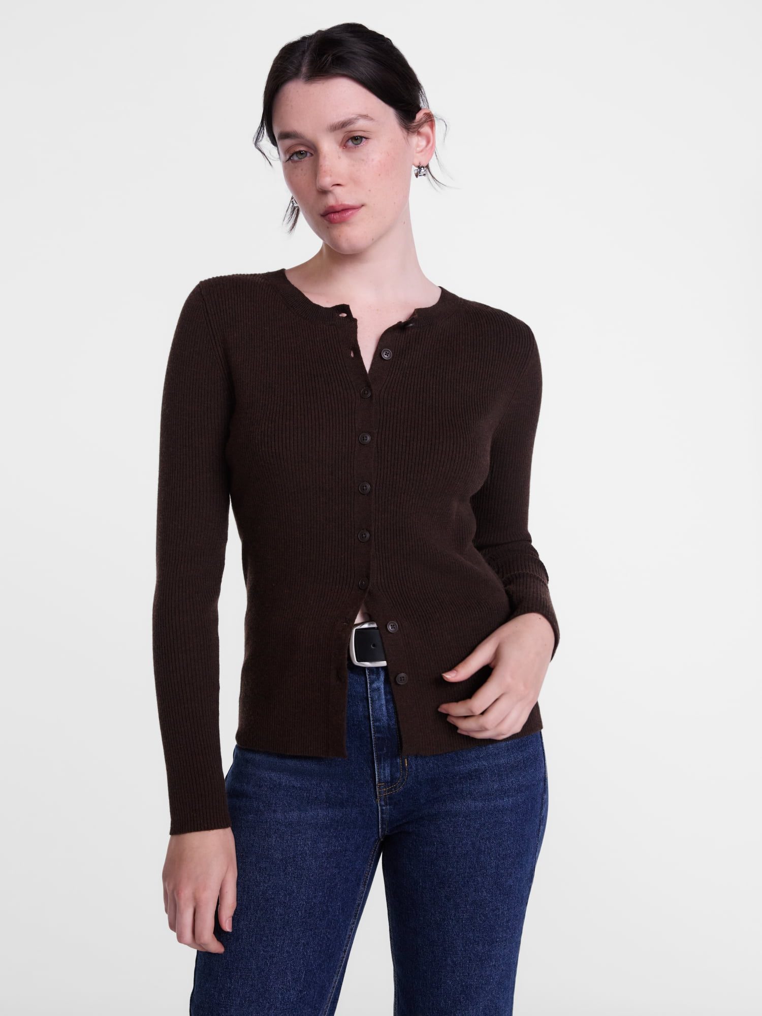 Ribbed crewneck cardigan sweater from Walmart, a Sezane Gaspard cardigan alternative for less