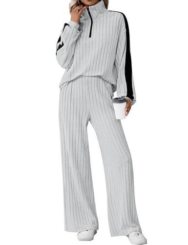 Ribbed knit half zip top and wide leg pant lounge set from Amazon, a Spanx AirEssentials alternative