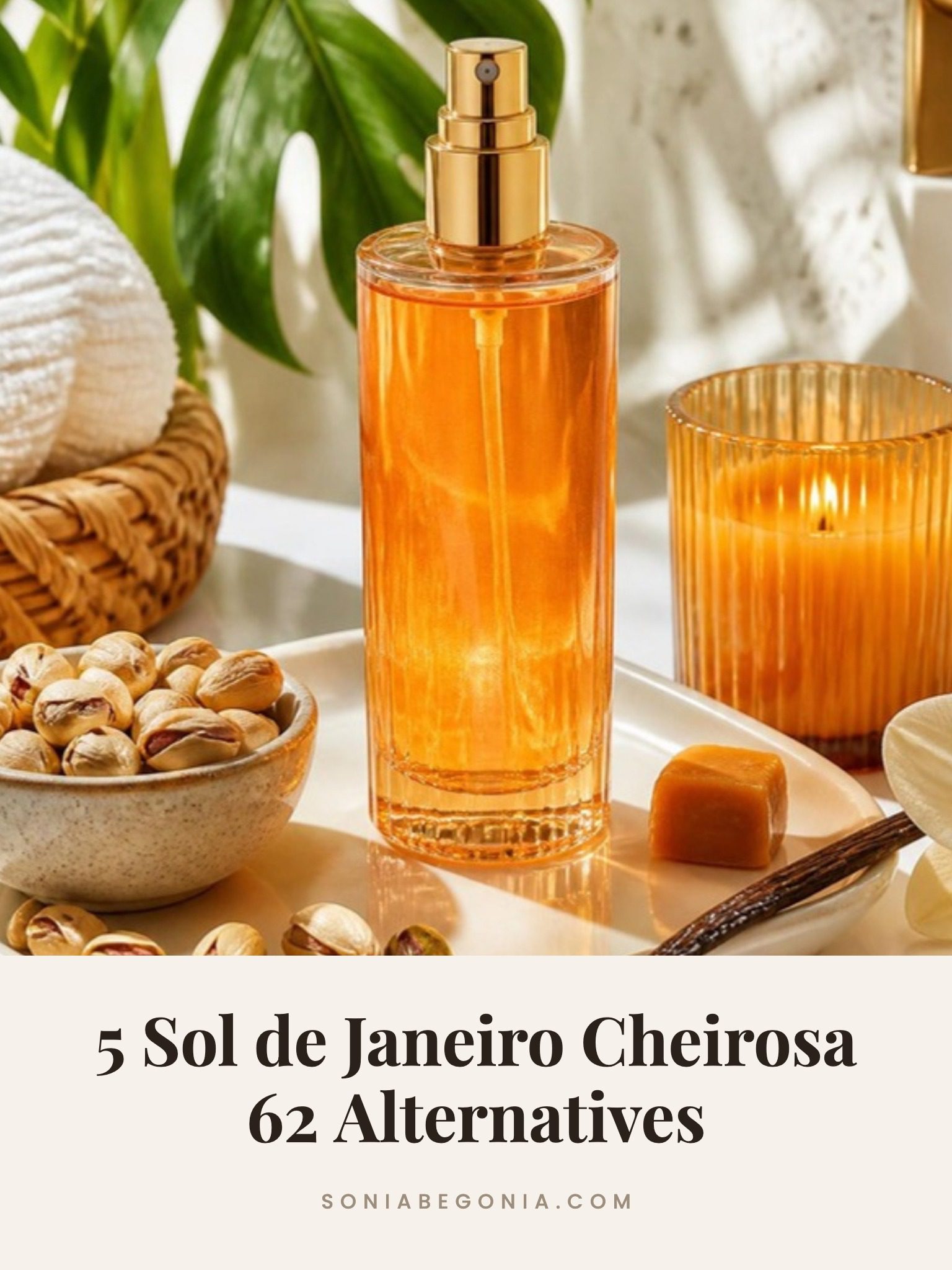 Sol de Janeiro Cheirosa 62 alternatives: a pastel body mist bottle on a sunny bathroom shelf