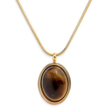 Terandius gold plated oval pendant necklace with a golden brown resin stone from Walmart, a Kendra Scott Elisa necklace look alike