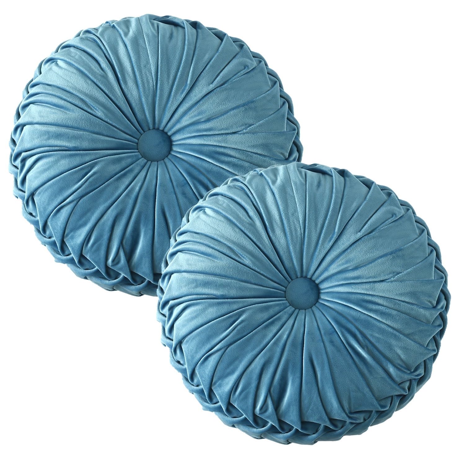 Dusty blue velvet pumpkin pillows from Walmart, a Pottery Barn velvet pumpkins alternative for the sofa