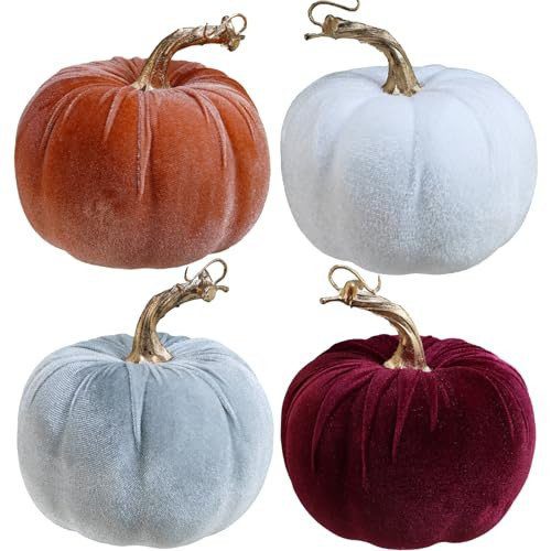 Set of 4 velvet pumpkins with gold stems from Amazon, a Pottery Barn velvet pumpkins alternative
