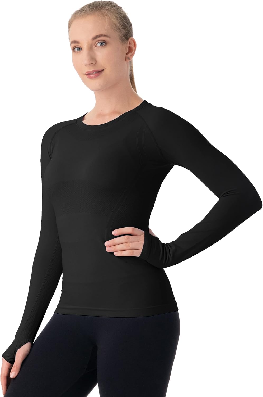 MathCat black seamless long sleeve workout top from Amazon, a Lululemon Swiftly Tech alternative