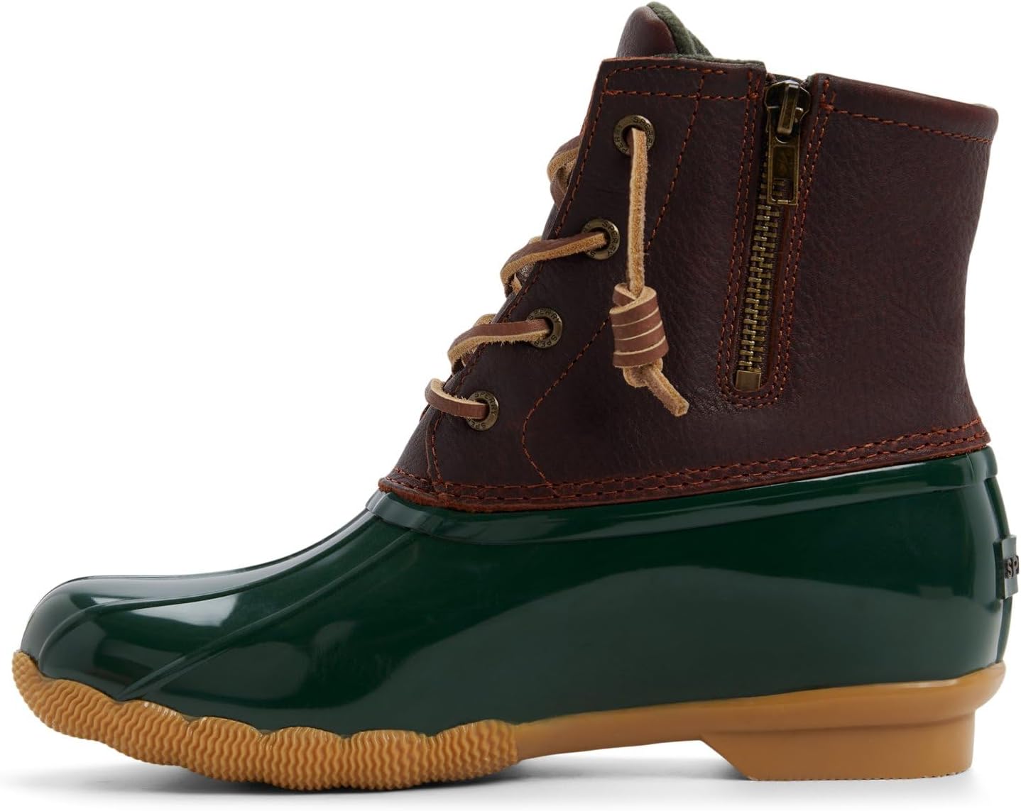Tan and green Sperry Saltwater duck boot from Amazon, an LL Bean boots alternative